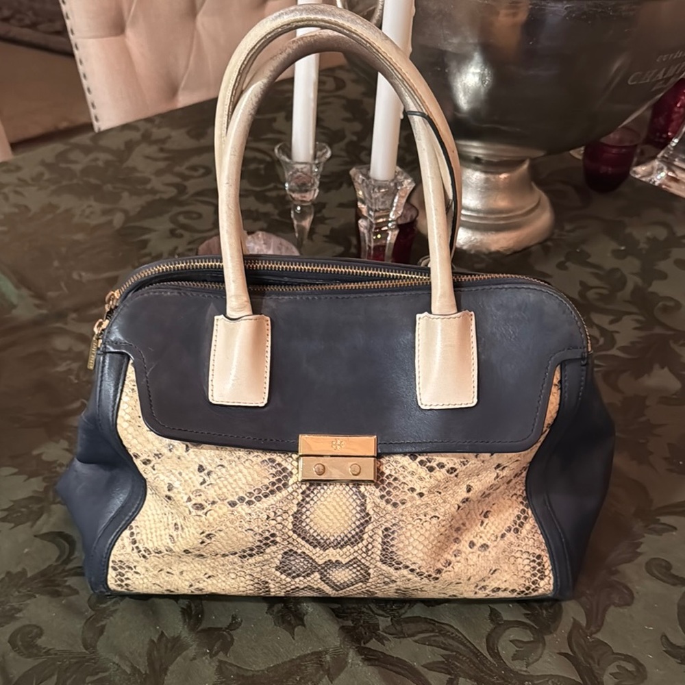Elegant Blue and Beige Tory Burch